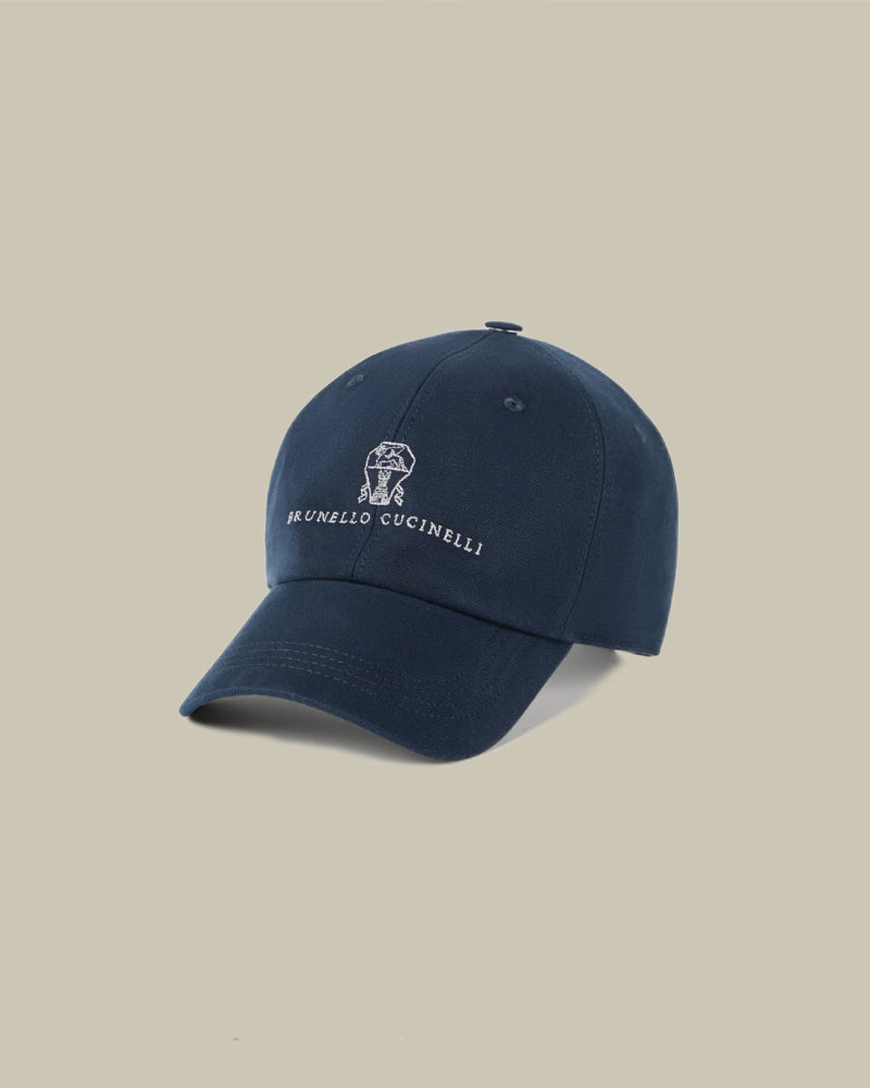 Navy Cotton Logo Embroidered Baseball Cap