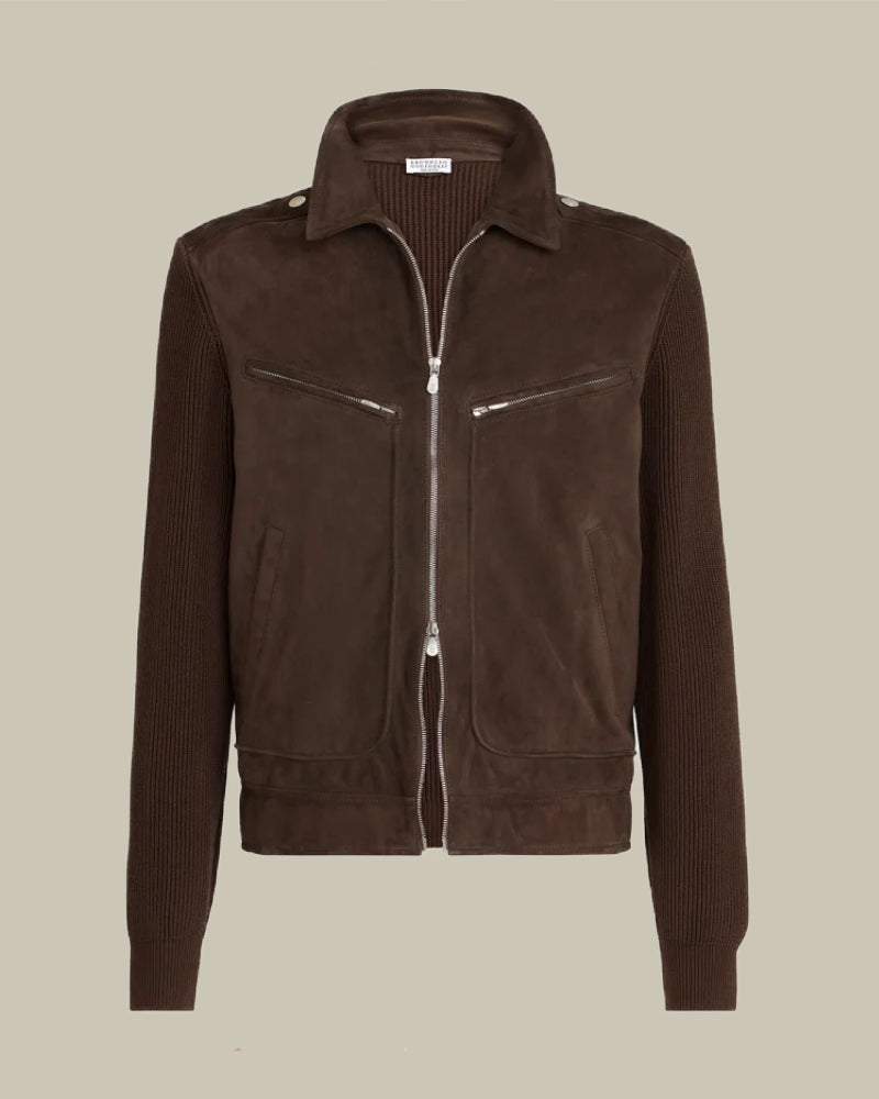 Espresso Suede Front Hybrid Knit Jacket
