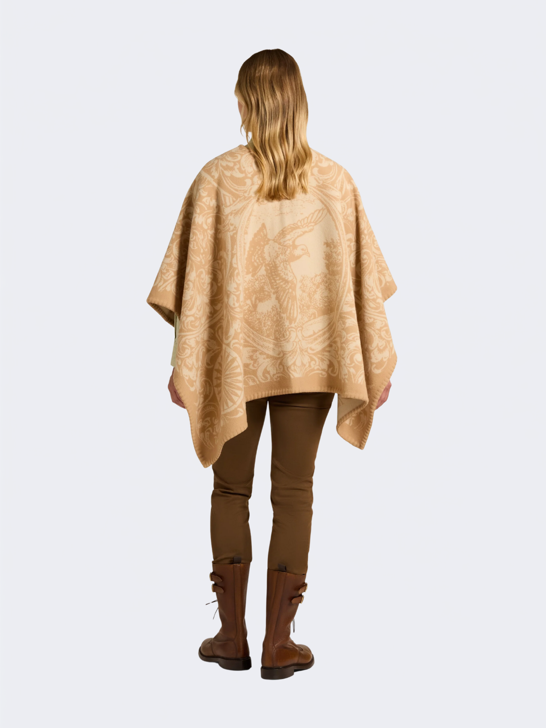 Camel Rose & Scroll Poncho