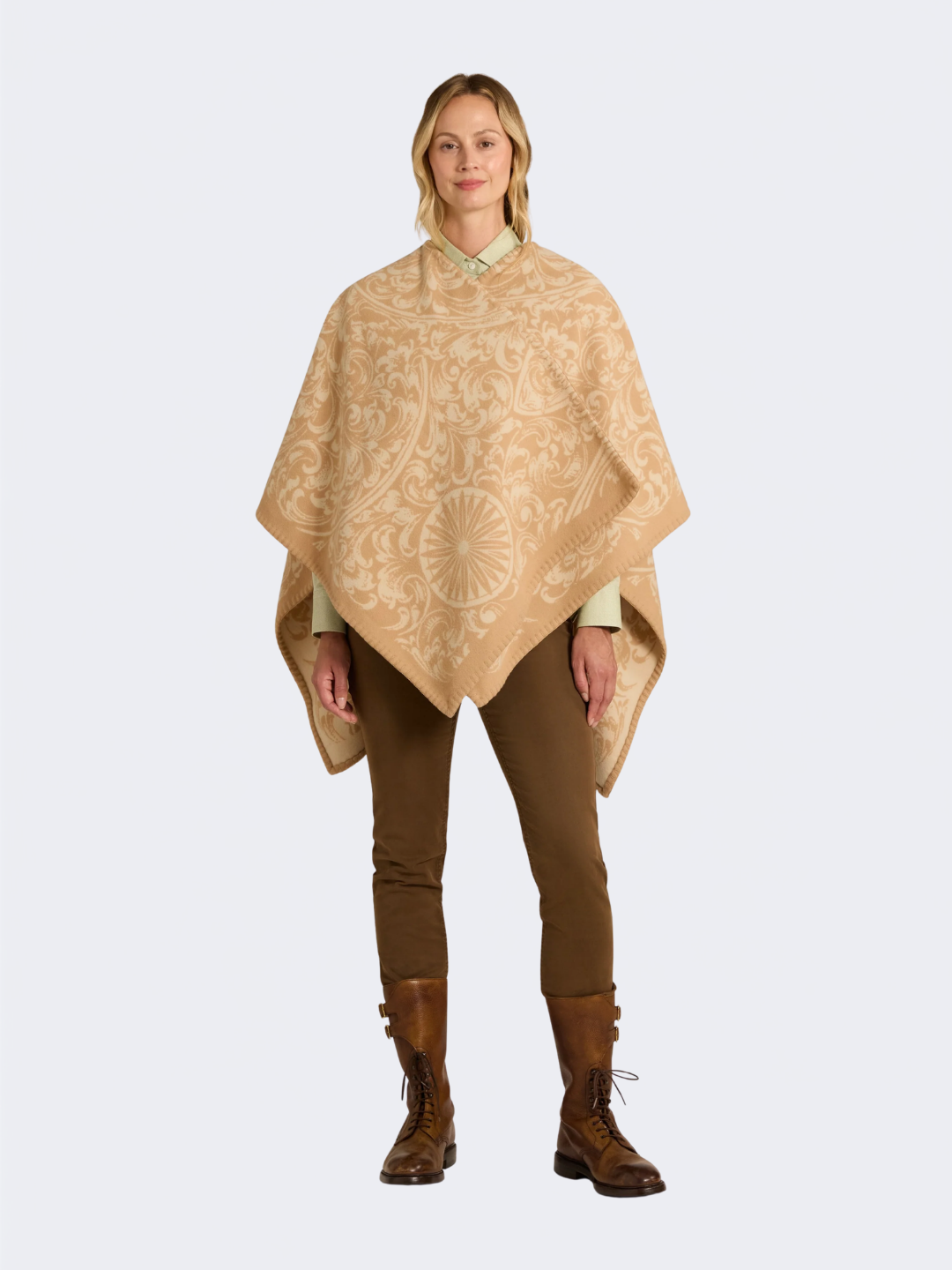 Camel Rose & Scroll Poncho