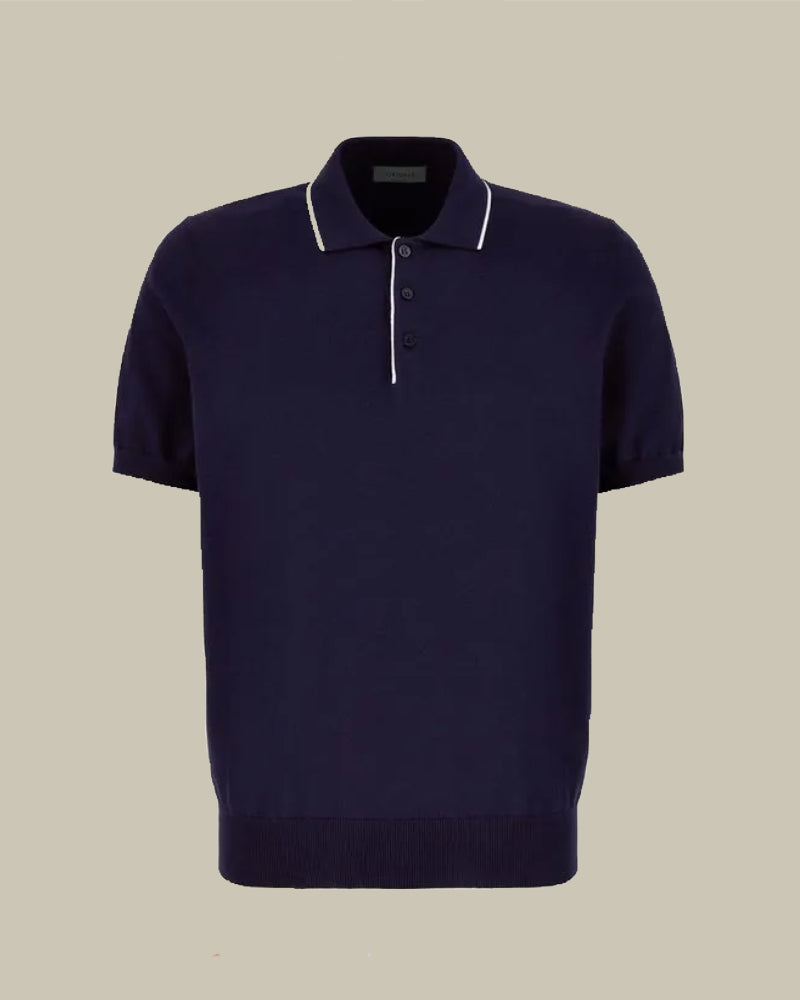 Knitted Navy Buttoned Polo