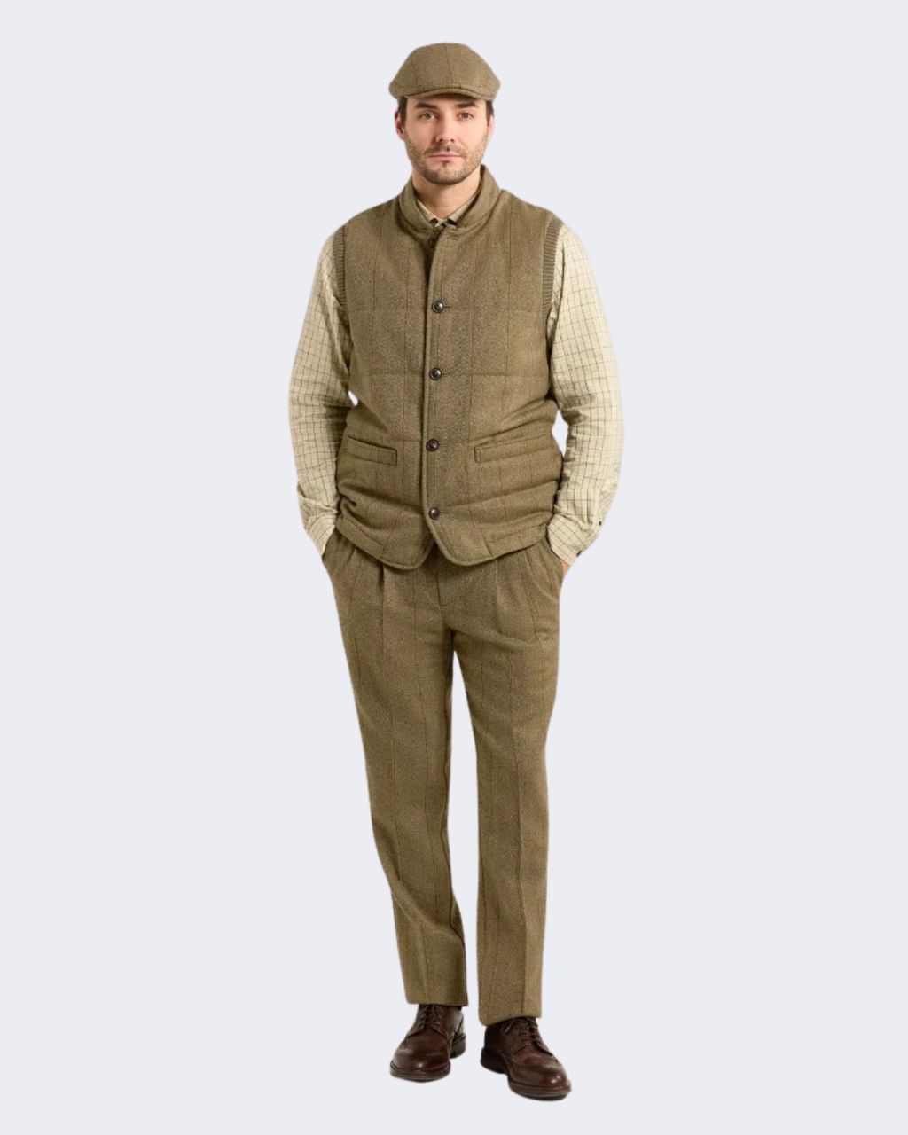 Clarges Knit and Fabric Hybrid Gilet in Cairn Tweed
