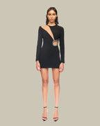 Metallic Tube Waist Detail Long Sleeve Mini Dress