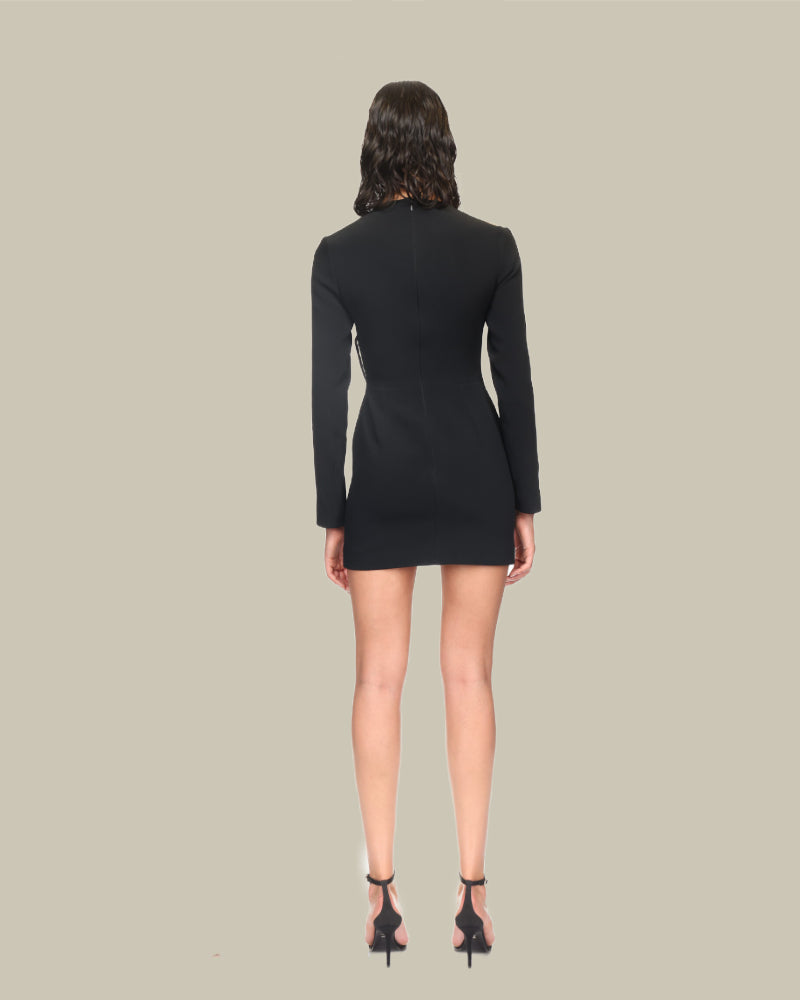 Metallic Tube Waist Detail Long Sleeve Mini Dress