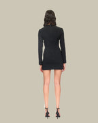 Metallic Tube Waist Detail Long Sleeve Mini Dress