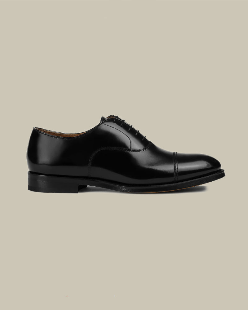 Black Leather Lace-Up Oxford Cap Toe