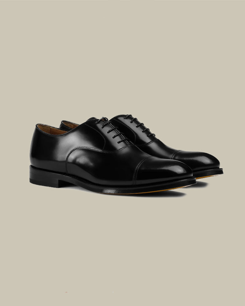 Black Leather Lace-Up Oxford Cap Toe