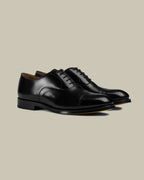 Black Leather Lace-Up Oxford Cap Toe