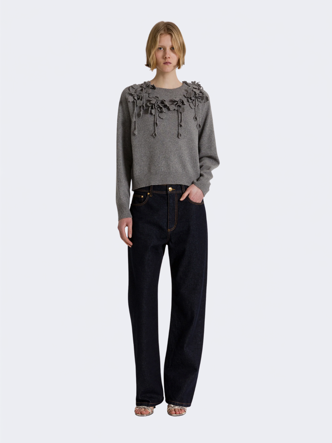 Dark Blue Wide Leg Jeans With AF Logo