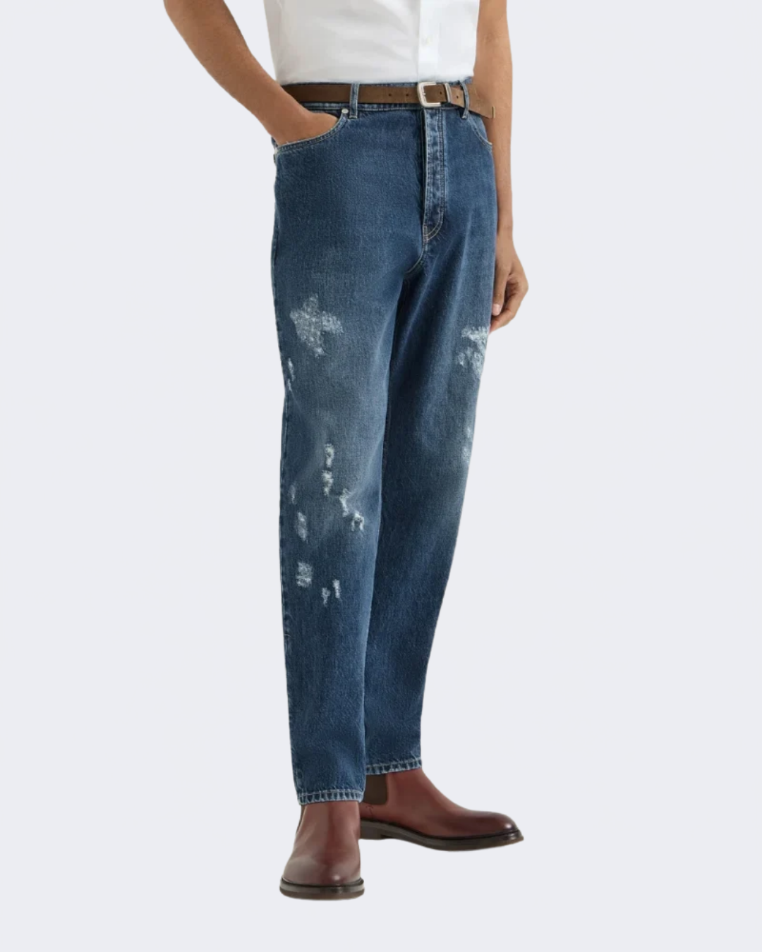 Denim Iconic Fit Five-Pocket Trousers With Rips