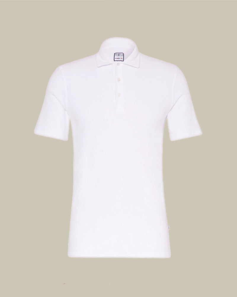 Cotton Terry Towelling White Polo Shirt