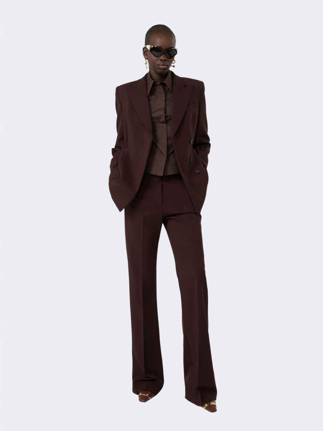 Flared Stretch Wool Trousers Plum