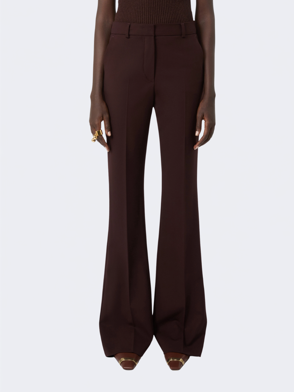 Flared Stretch Wool Trousers Plum