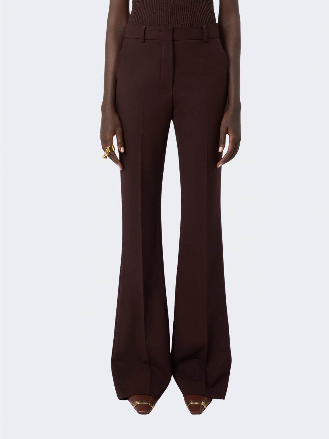 Flared Stretch Wool Trousers Plum