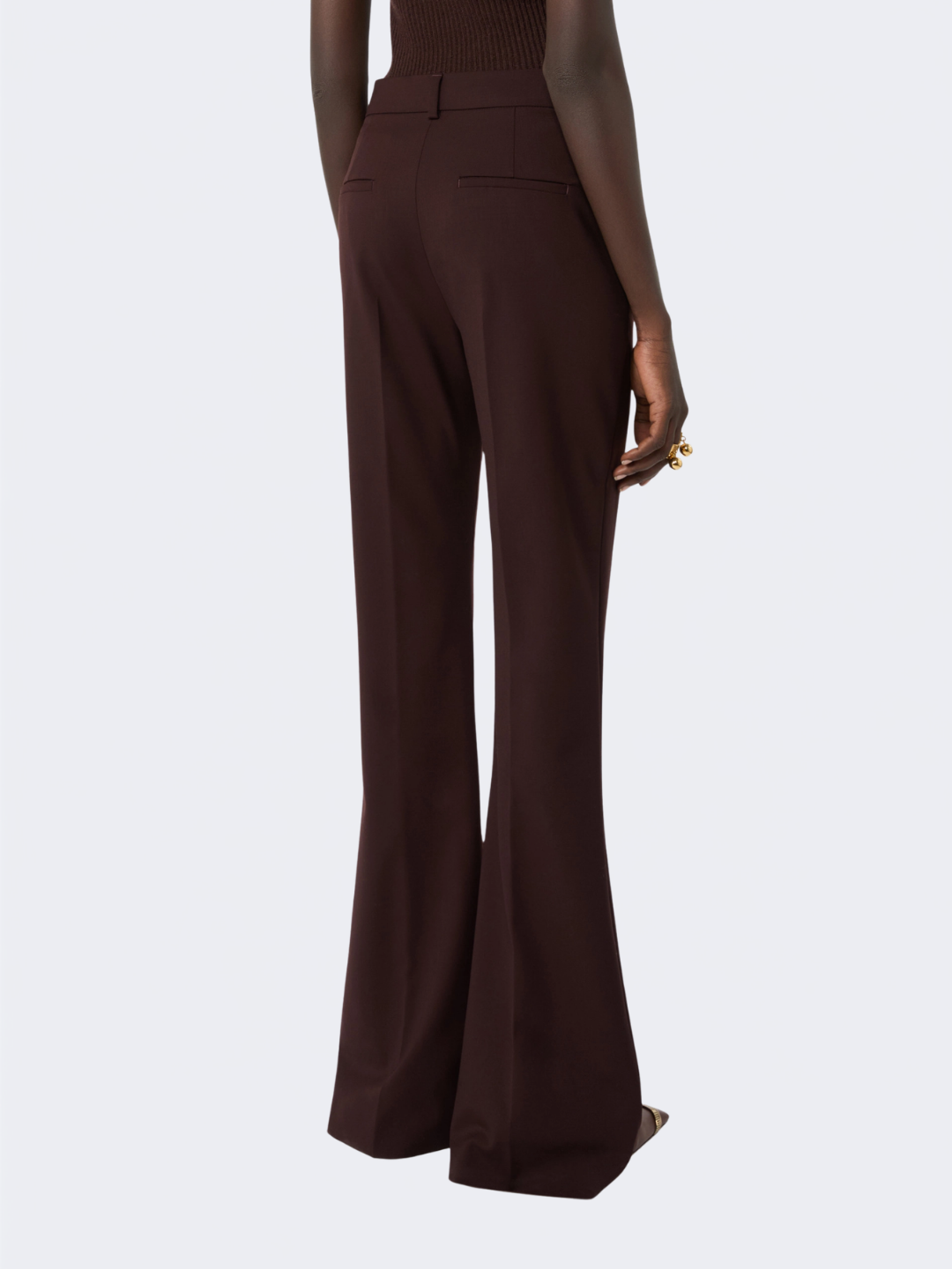 Flared Stretch Wool Trousers Plum