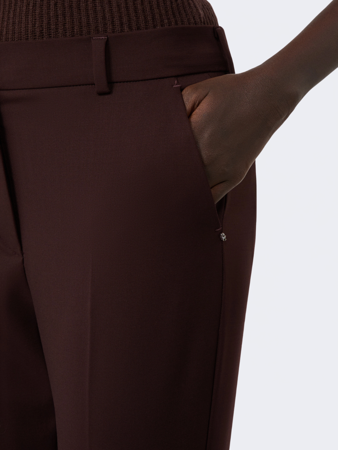 Flared Stretch Wool Trousers Plum