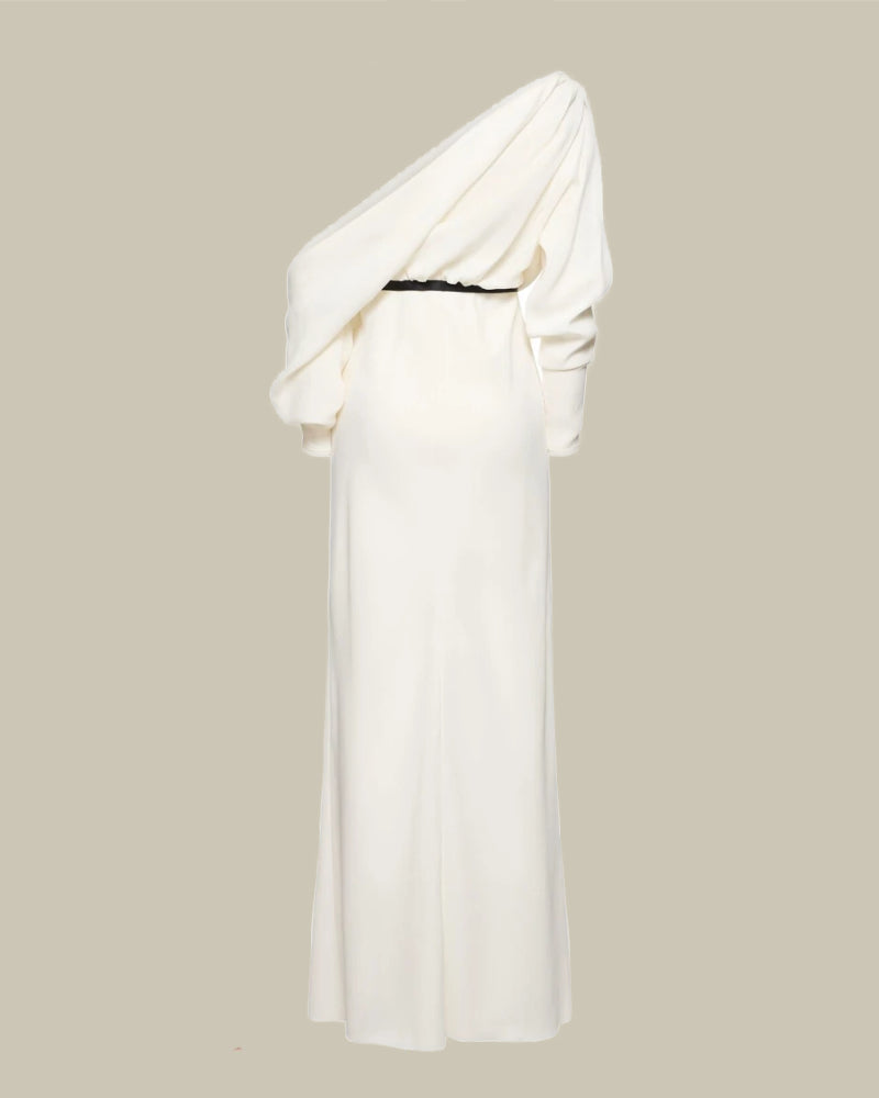 White Crepe Off Shoulder Long Dress