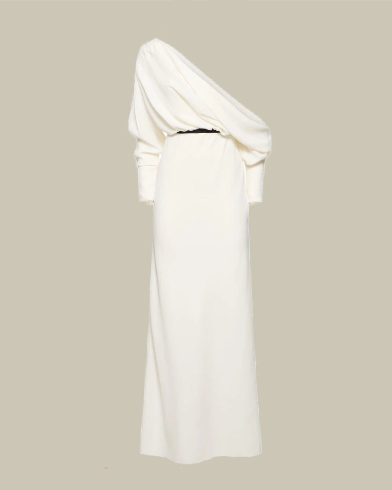 White Crepe Off Shoulder Long Dress