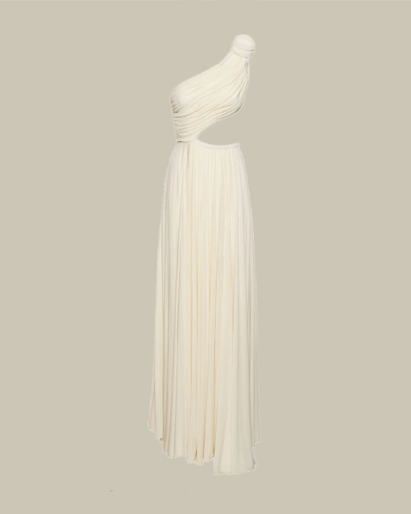 Ivory One Shoulder Rose Dress With Side Split