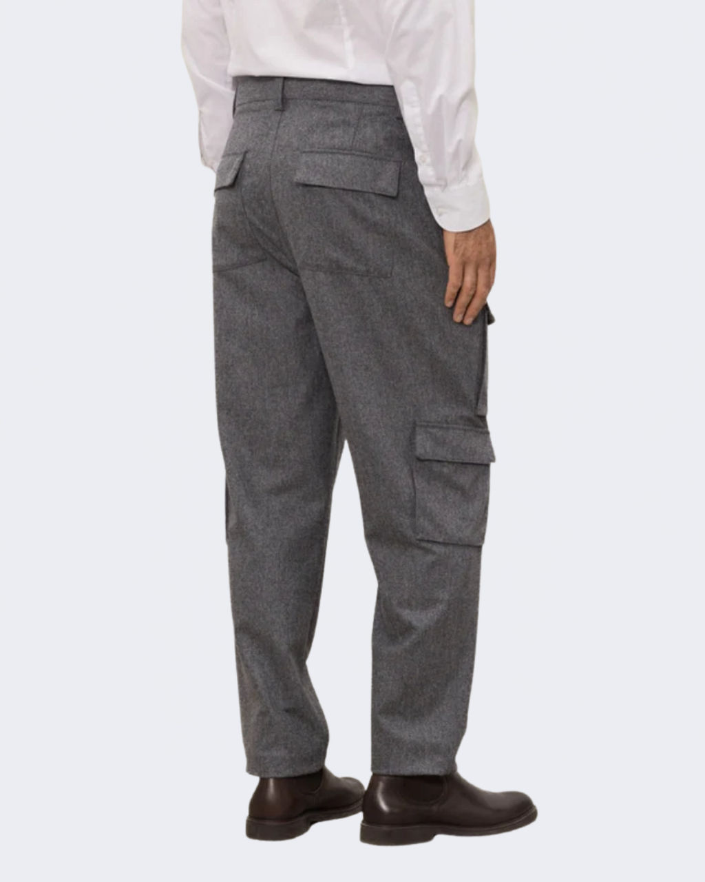 Grey Virgin Wool Flannel Cargo Trouser