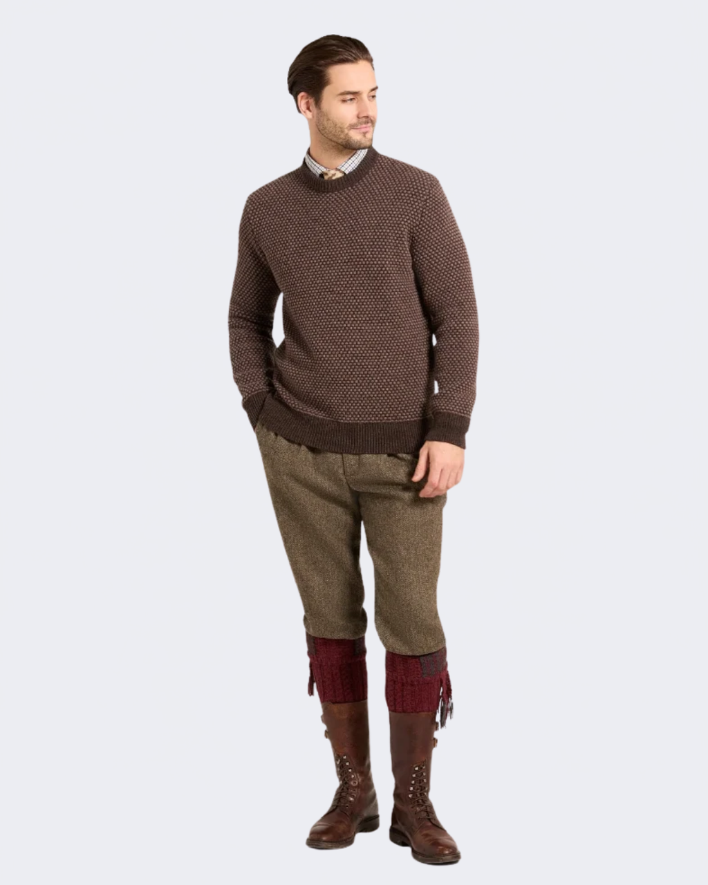 Hamilton Bi Colour Wool Crew Neck Walnut