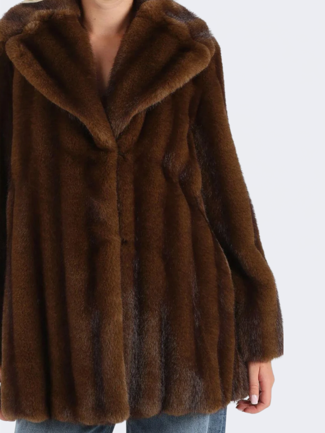 Hazelnut Short Faux Fur Collared Coat