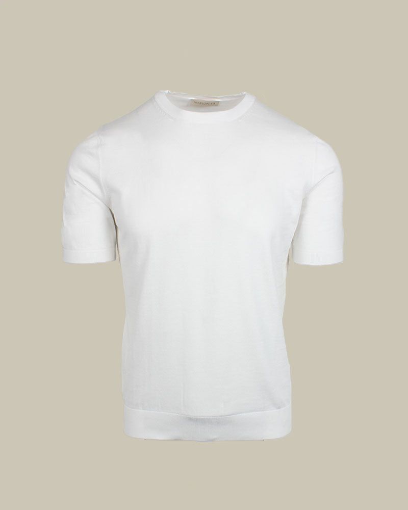 White Suvin Cotton Short Sleeve Crew Neck