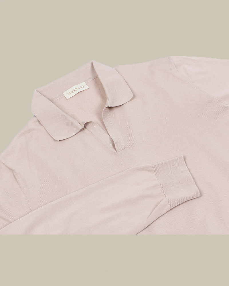 Suvin Cotton Long Sleeve Skipper Polo Beige