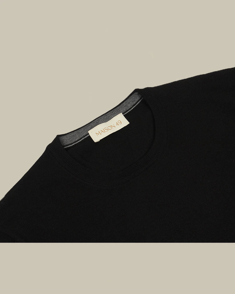 Black Super Tasmania Wool Crew Neck