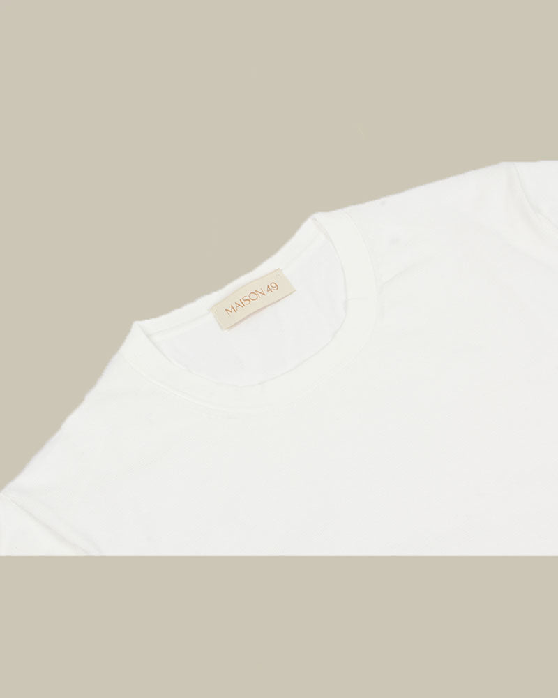 White Suvin Cotton Short Sleeve Crew Neck