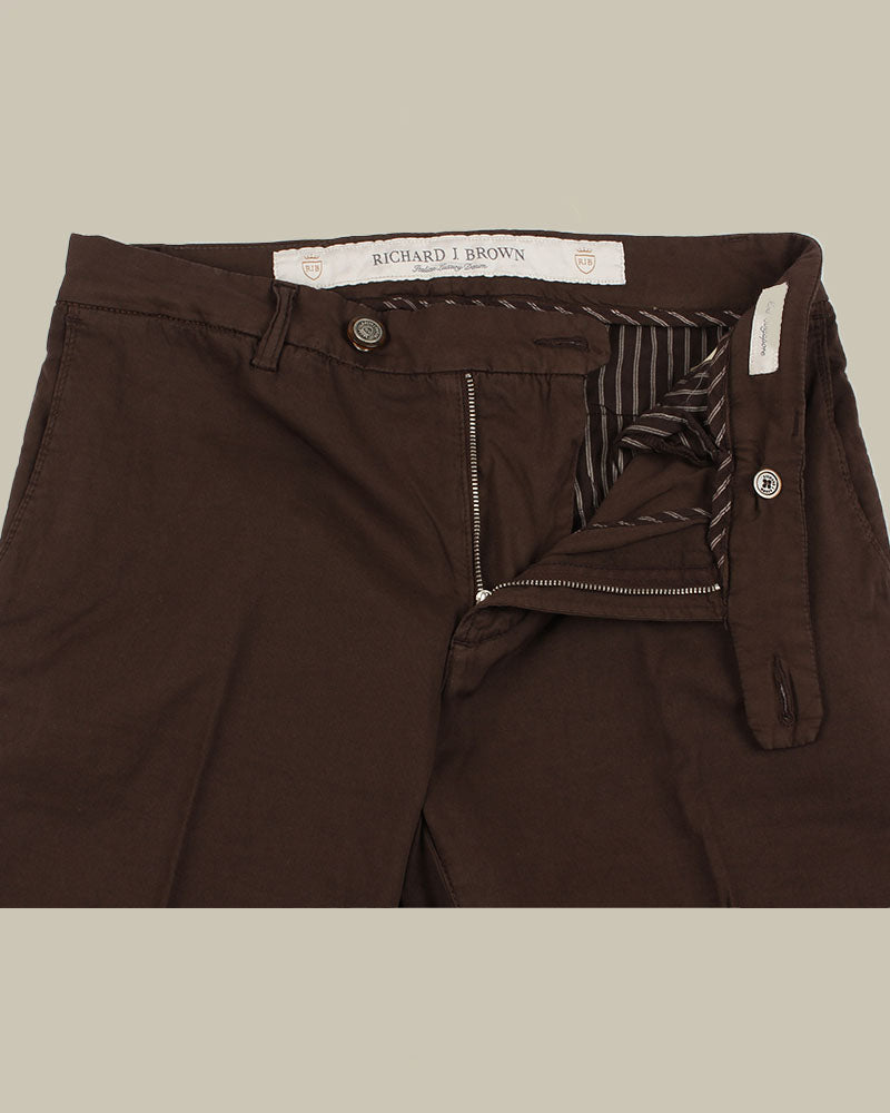 SINGAPORE Brown Cotton & Silk Chino