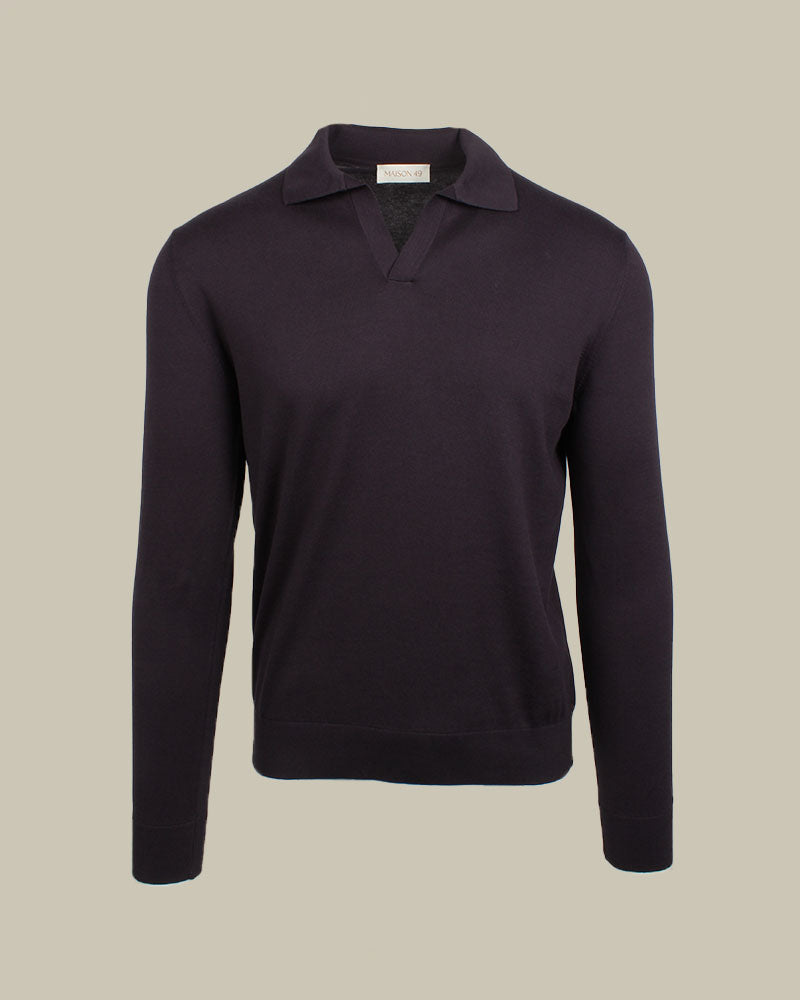 Suvin Cotton Long Sleeve Skipper Polo Deep Purple