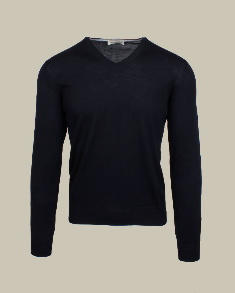 Navy Super Tasmania Wool V Neck