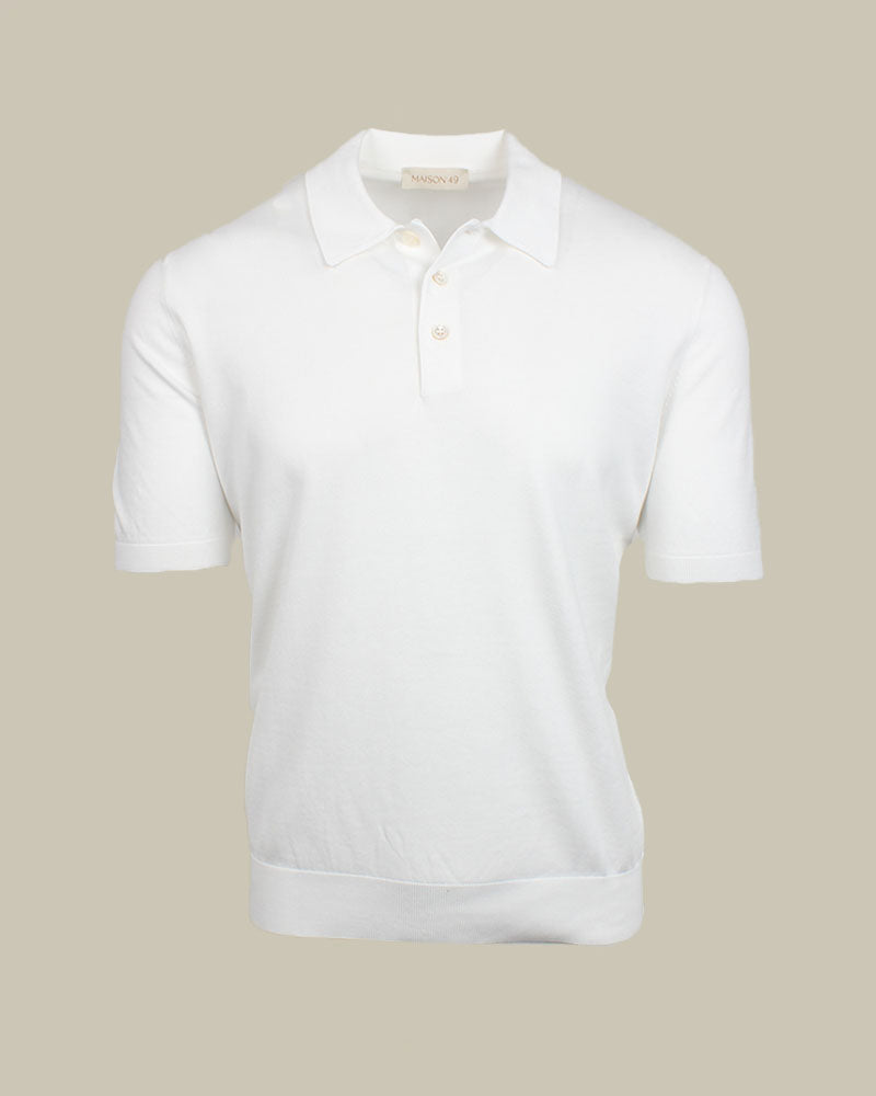 White Suvin Cotton Short Sleeve Knitted Polo