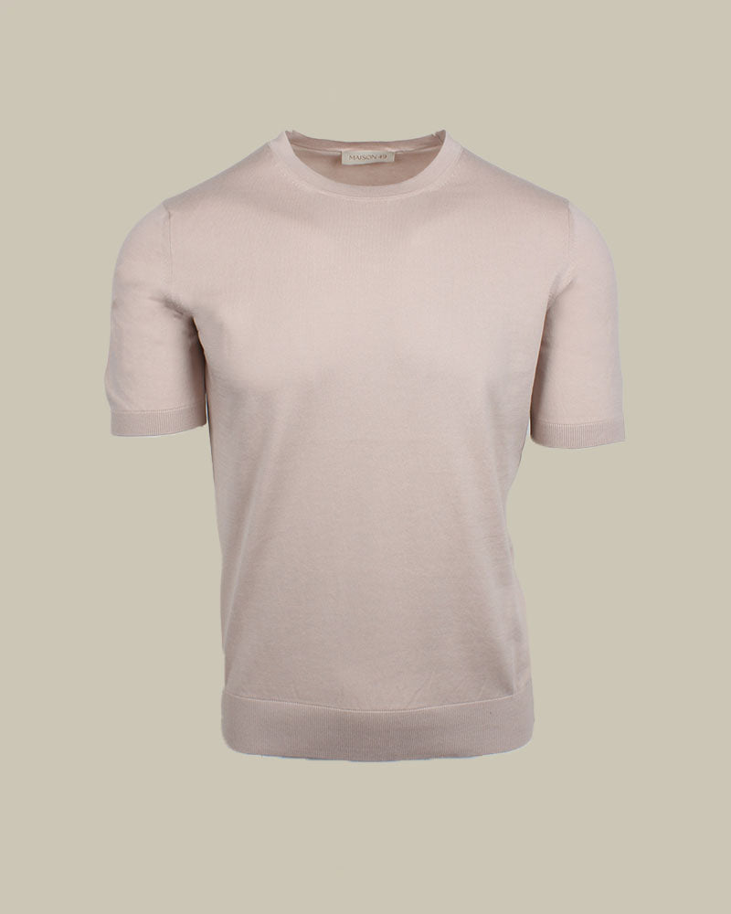 Beige Suvin Cotton Short Sleeve Crew Neck