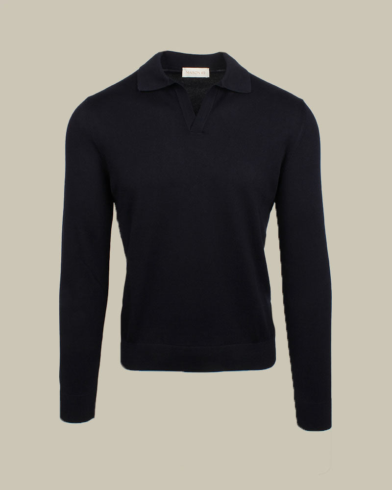 Suvin Cotton Long Sleeve Skipper Polo Navy