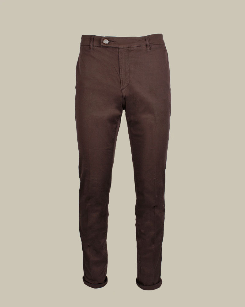 SINGAPORE Brown Cotton & Silk Chino