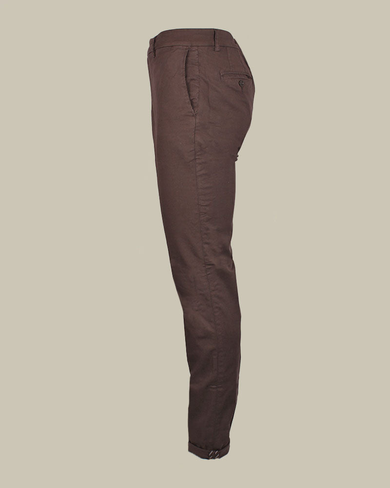 SINGAPORE Brown Cotton & Silk Chino