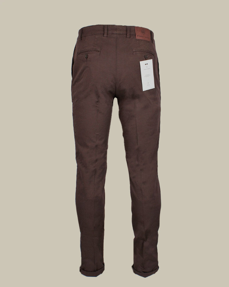 SINGAPORE Brown Cotton & Silk Chino