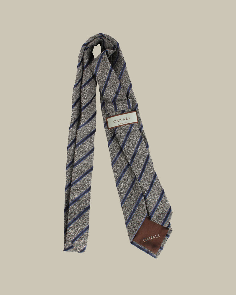Grey Cotton & Silk Blend Textured Stripe Tie