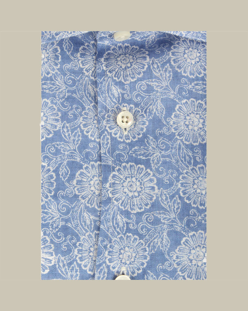 Linen Patterned Shirt Mid Blue