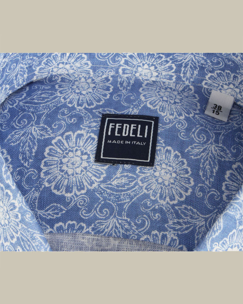 Linen Patterned Shirt Mid Blue