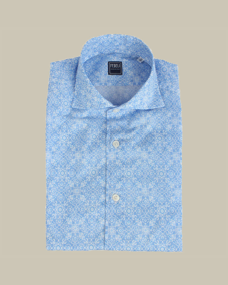 Panamino Cotton Patterned Shirt Sky Blue