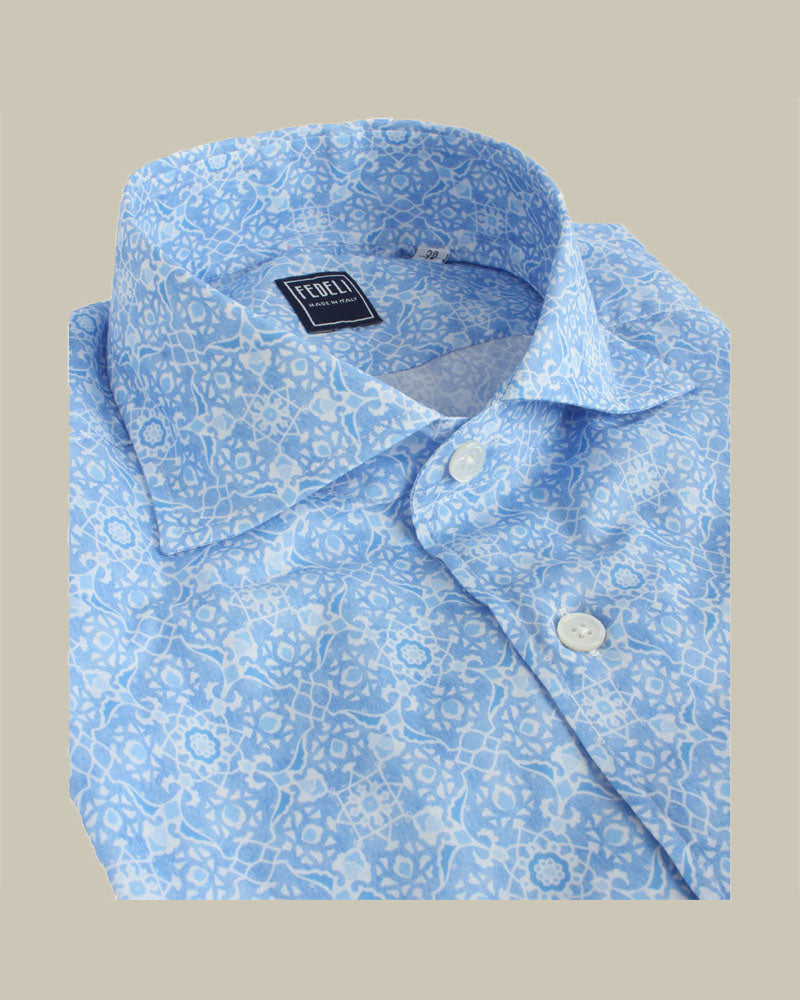 Panamino Cotton Patterned Shirt Sky Blue