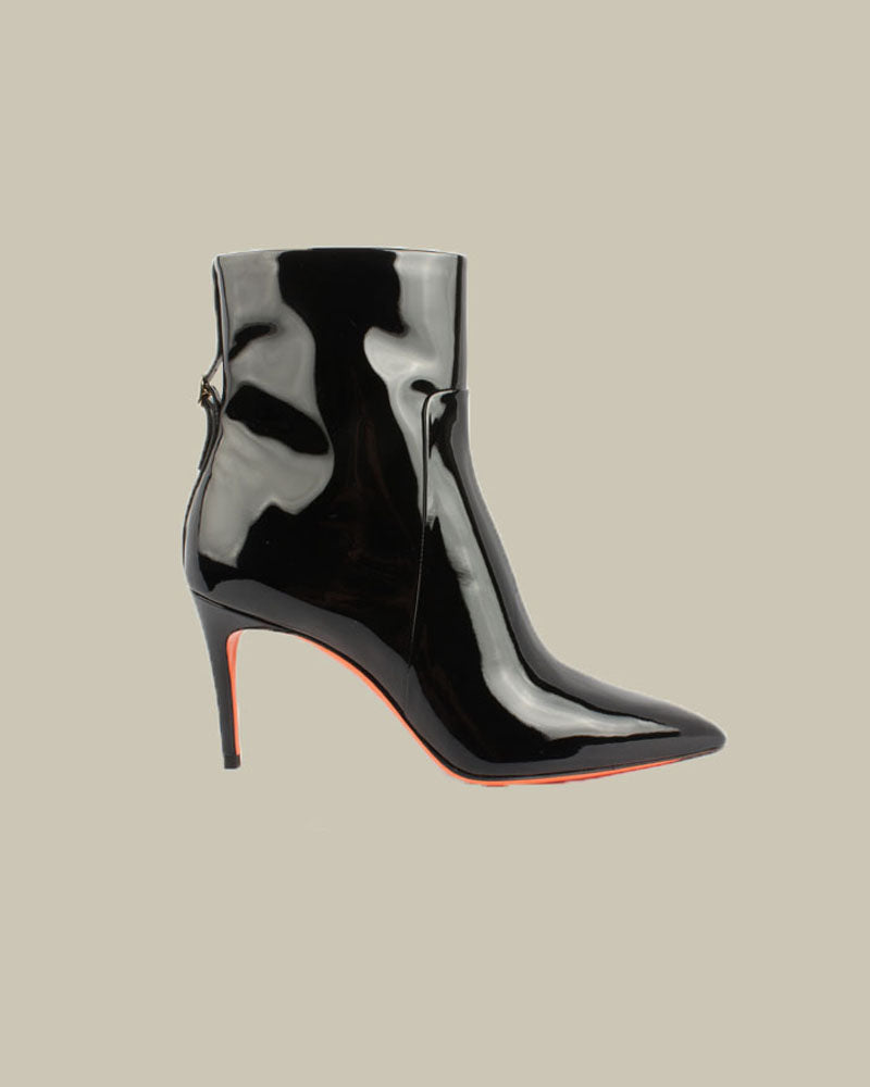Ladies Black Patent Leather Stiletto Heel Ankle Boot