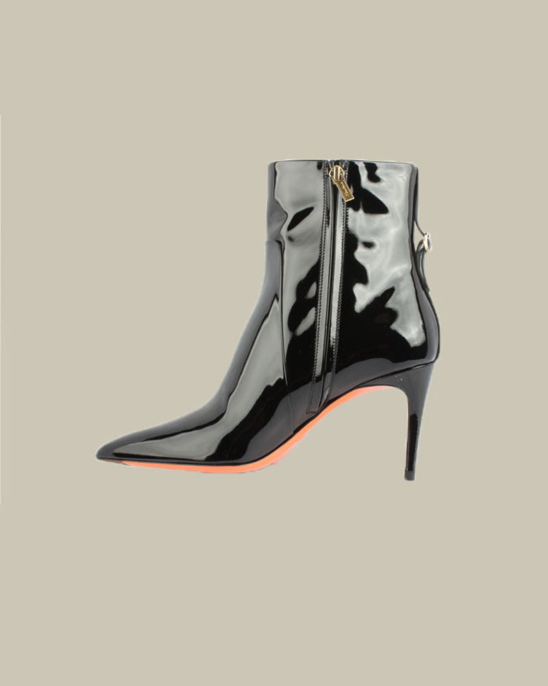 Ladies Black Patent Leather Stiletto Heel Ankle Boot