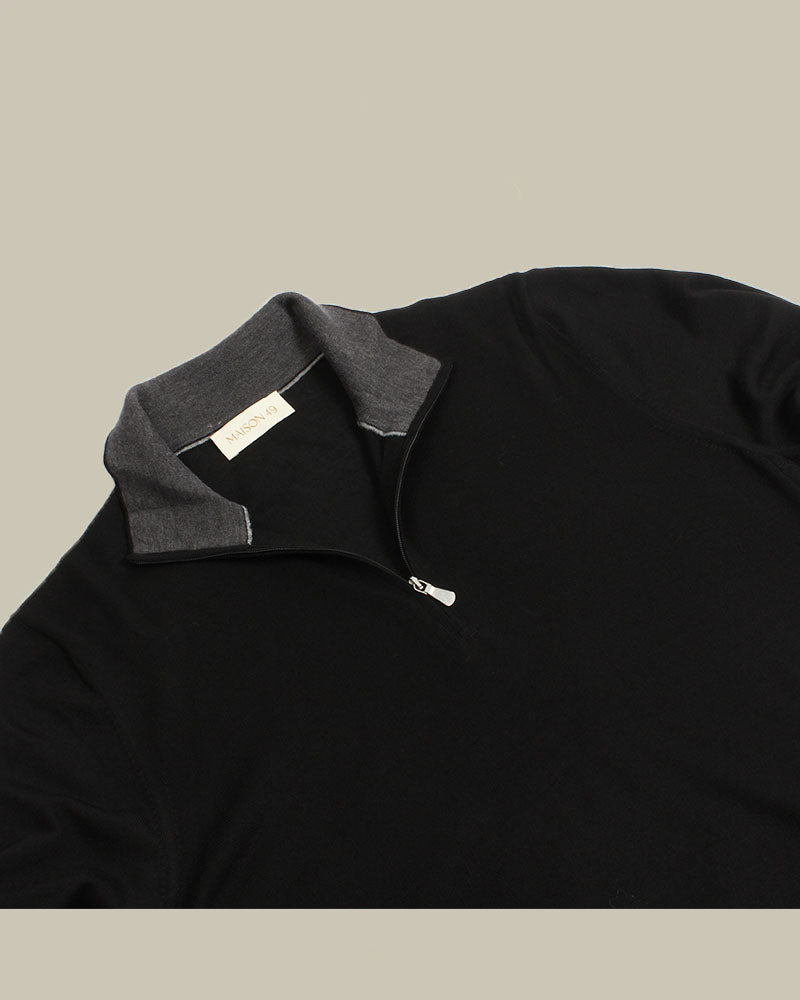 Black Super Tasmania Merino Wool Half Zip