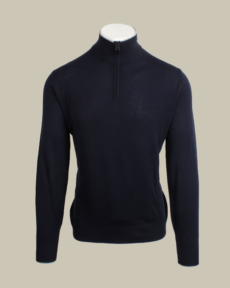 Navy Merino Half Zip With Tipping