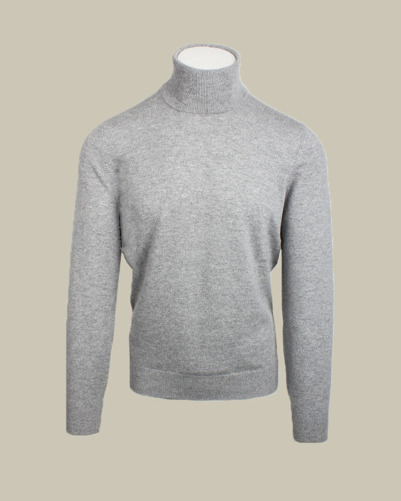 Grey Double Cashmere Roll Neck Knitwear