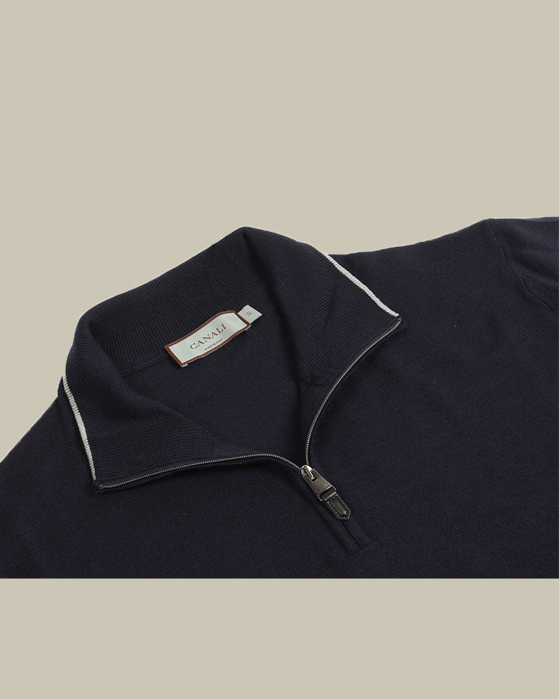 Navy Merino Half Zip With Tipping
